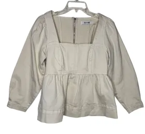 DO+BE Cream Heyward Denim Peplum Top Womens XS Ivory Square‎ Neck Puff Sleeve thumbnail 1