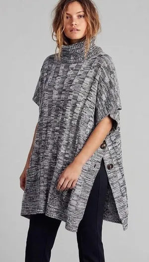 Poncho Sweater Oversized Knit Turtleneck Chunky One Size Cozy Fall Winter thumbnail 1