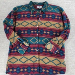 Vtg Aztec Southwest Fleece Shacket Womens Size Sm Red Green Pearl Button Up thumbnail 13