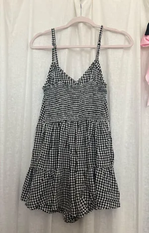 Hollister Game Day Black And White Plaid Romper thumbnail 2