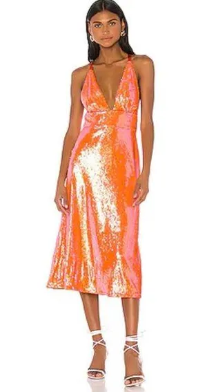 Song of Style cross back orange sequin midi dress NWT thumbnail 1