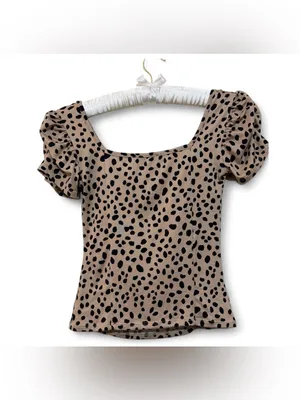 Lulus Women’s Oh Darling Black and Tan Dot Print Puff Sleeve Top Size XS thumbnail 13
