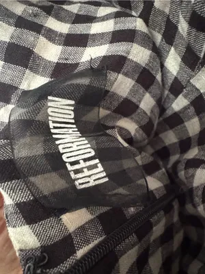 Reformation Black and White Gingham Tie-Shoulder Dress thumbnail 3