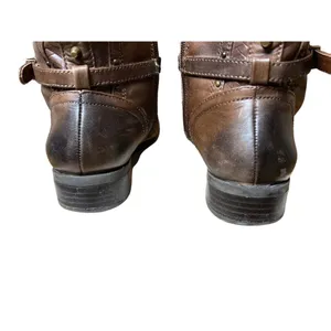 Gianni Bini Steampunk Boots Size 5.5 Mid Calf Low Heel Brown Leather Wrap Strap thumbnail 6