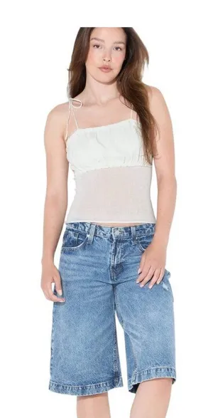 NWT Wild Fable Squareneck Tie Tank Spaghetti Strap Rolled Hem Top Off White S thumbnail 1