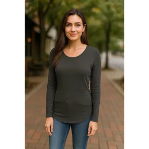 Cherokee Women’s Medium Gray Long Sleeve Underscrubs Knit Tee | Base Layer thumbnail 2