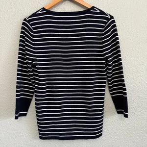 Ralph‎ Lauren Black and White Striped Sweater Top Size Large V-neck thumbnail 3
