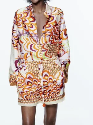 Zara Multicolor Button-Down Blouse — Orange, Purple, Green, White thumbnail 2