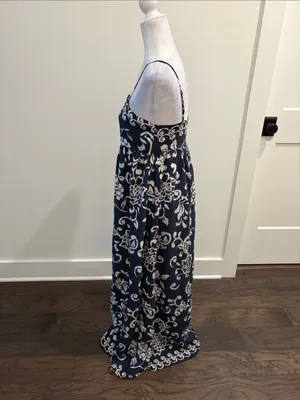 TCEC Blue/Cream Pattern Maxi Dress Sz S thumbnail 3