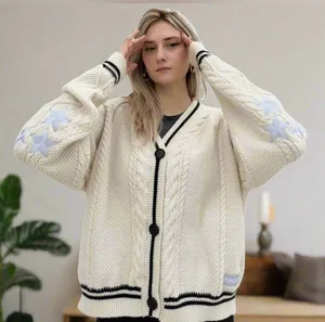 Cardigan Cream Star Knit Sweater Size Large thumbnail 1