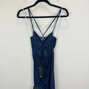 Lulus Iconic Allure Navy Blue Cowl Neck Lace Up Ruched Maxi Dress Stretch XS NWT thumbnail 8