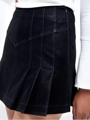 Free People “Sugar & Spice” Pleated Mini Skirt Black Size 10 100% Viscose‎ thumbnail 1