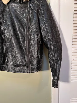 Studio M Women’s Size XS Faux Leather Jacket Black Sherpa Textured Wool Trim thumbnail 5