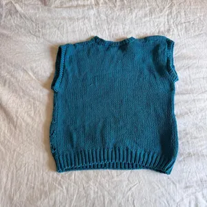 Vintage sleeveless funky cable knit blue ramie and cotton sweater vest small thumbnail 6
