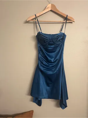 BABYBOO Zahra Teal Satin Mini Dress thumbnail 2