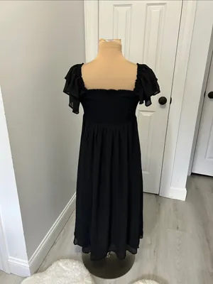 Quince Black Chiffon Smocked Flutter Sleeve Dress thumbnail 2