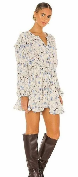 Free People Flower Fields Long Sleeve Mini Dress in Ivory Combo Medium thumbnail 1