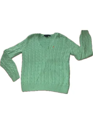 Ralph Lauren Sport Cable Knit V-Neck Sweater Mint Green - XL thumbnail 2