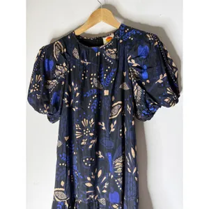Farm Rio Black Blue Botanical Puff Sleeve Ruffle Mini Dress XS 303768 thumbnail 3