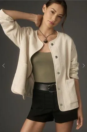 Sanctuary Anthropology Textured Knit Snap Close Shacket Jacket Cream Size S thumbnail 1