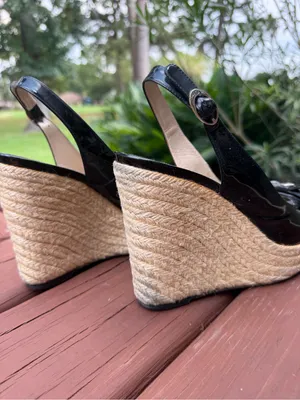 2010 Christian Dior Black Patent Bow Espadrille Wedges 8.5 $795 thumbnail 8
