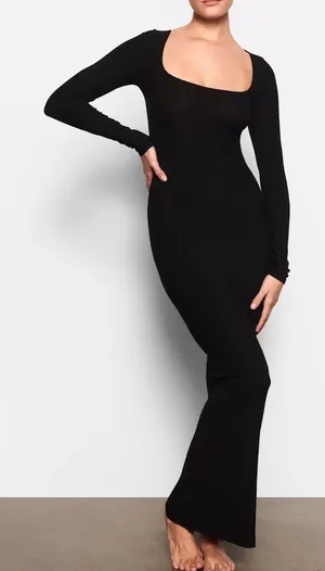 SKIMS Soft Lounge Ribbed Stretch-Modal Maxi Dress Onyx Black Size Small thumbnail 1