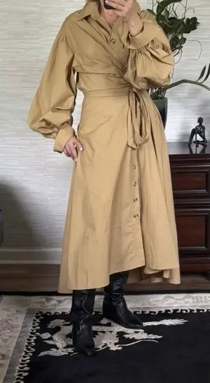 Inspired Designer Poplin Shirt Dress Beige Sizes M & L Brand New thumbnail 1