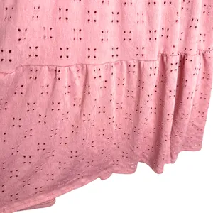 SPLA Eyelet Tie Shoulder Tiered Mini Dress Size Large Pink Cottagecore Easter thumbnail 5
