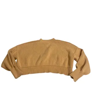 Free People Mustard Yellow Ribbed Cropped Boxy Knit Sweater Womens Small thumbnail 2