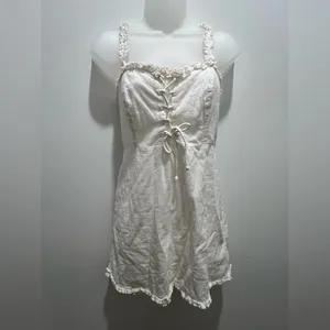 Urban Outfitters Cream Smocked Back Ruffle Hem Mini Dress S thumbnail 2