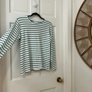 LAKE Green Striped Pima Cotton Pajama Top Shirt S Long Sleeve Tee Luxury Soft thumbnail 4