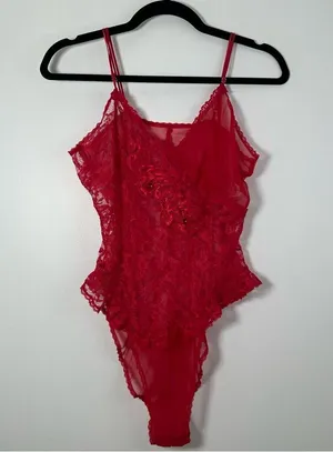 Victoria’s Secret Vintage Gold Label Red Lace Embellished Bodysuit Size L thumbnail 1