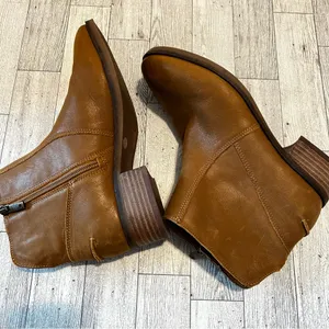Lucky Brand Pedera Leather Ankle Boots Brown Stacked Heel Side Zip Bootie 7M thumbnail 5