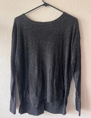 Ann Taylor LOFT Flecked Speckled Tunic Sweater Black M Slouchy Ribbed Cuffs thumbnail 1