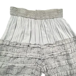 Made in Italy Lace Tiered Wide Leg Pants Womens M L Gray Boho Ruffle Crinkle thumbnail 4