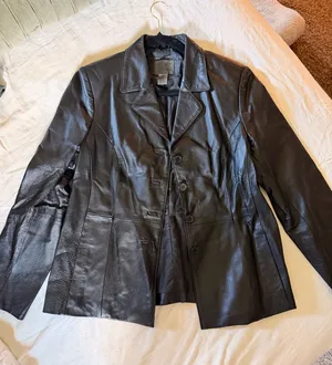 John Paul Richard Vintage Uniform Petite 100% Genuine Leather Black Blazer Jacket Women’s 10P Tailored thumbnail 1