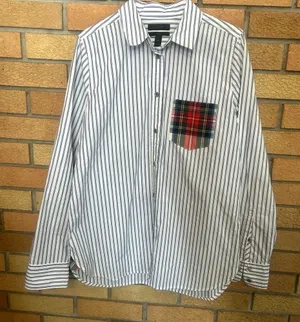J. Crew Boy Fit Blue White Striped Plaid Button Down Blouse Oxford Top Size 4 thumbnail 1