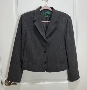 Ralph Lauren LRL Wool Blend 3 Button Blazer‎ Jacket Women's Sz 14 Gray Academia thumbnail 1