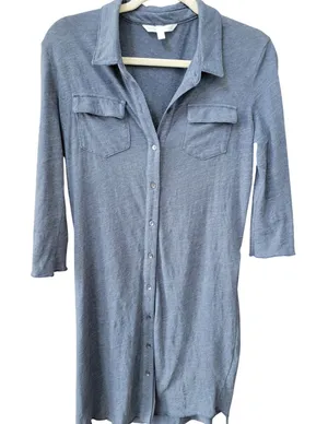 Victorias Secret Roll Tab Sleeve Button Down Shirt Dress Soft Knit Size XS thumbnail 1
