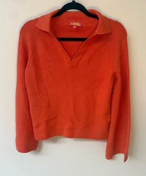 THML Women's Orange Collared V-Neck Sweater Women’s size Small thumbnail 1