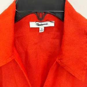 NEW Madewell The Perry Mini Shirtdress 100% Linen Bright Flame Red Minimalist XS thumbnail 8