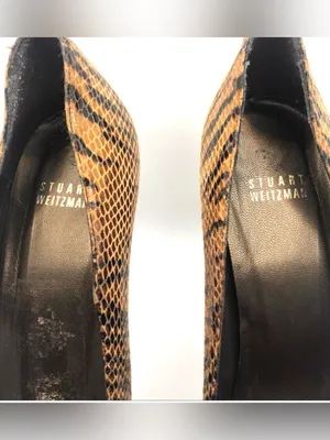 Stuart Weitzman Brown & Black Leather Animal Print Snakeskin Embossed Heels (9) thumbnail 9