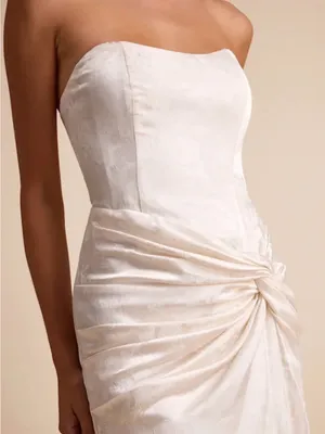 Lulu's Ivory Strapless Satin Twist Gown with High Slit thumbnail 2