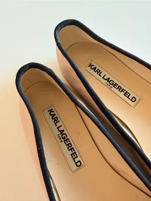 Karl Lagerfeld Leroux leather ballet flats, blush pink black trim, sz 7 thumbnail 10