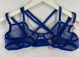 Victoria's Secret Very Sexy Royal Blue Fishnet Mesh Strappy Low‎ Cut Demi Bra L thumbnail 1