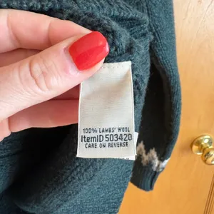 LL Bean Full Zip Cardigan Womens‎ Small Green Fair Isle Lambswool Sweater 503420 thumbnail 8
