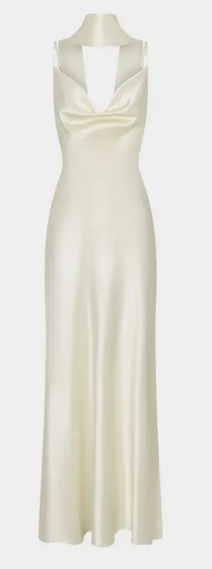NICHOLAS Geneva Satin Draped Gown in Ivory Size 8 thumbnail 1