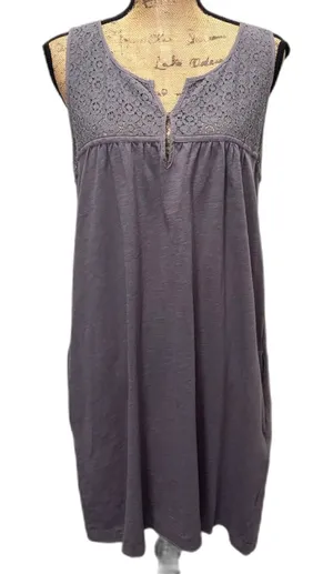 J.Crew Womens Gray Purple Sleevless Shift Dress Cotton Eyelet Lace Yoke Medium‎ thumbnail 1