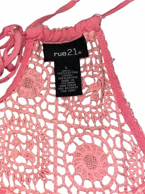 Rue 21 Pink Crochet Fringe Tank Top Boho Festival Beach Cami Lined L thumbnail 8