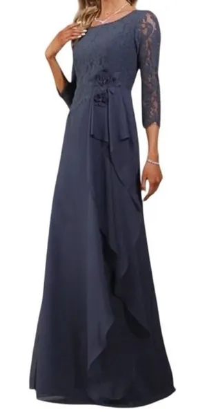 JJs House Evening Dress 8 Stormy Blue 3D Floral Cascading Ruffles Wedding 271457 thumbnail 1